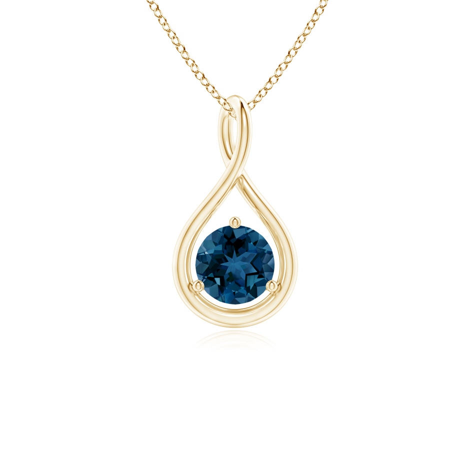 5mm AAA Solitaire Round London Blue Topaz Infinity Twist Pendant in Yellow Gold 