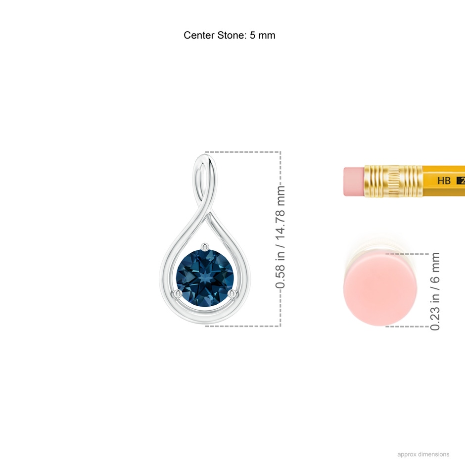 5mm AAAA Solitaire Round London Blue Topaz Infinity Twist Pendant in P950 Platinum ruler