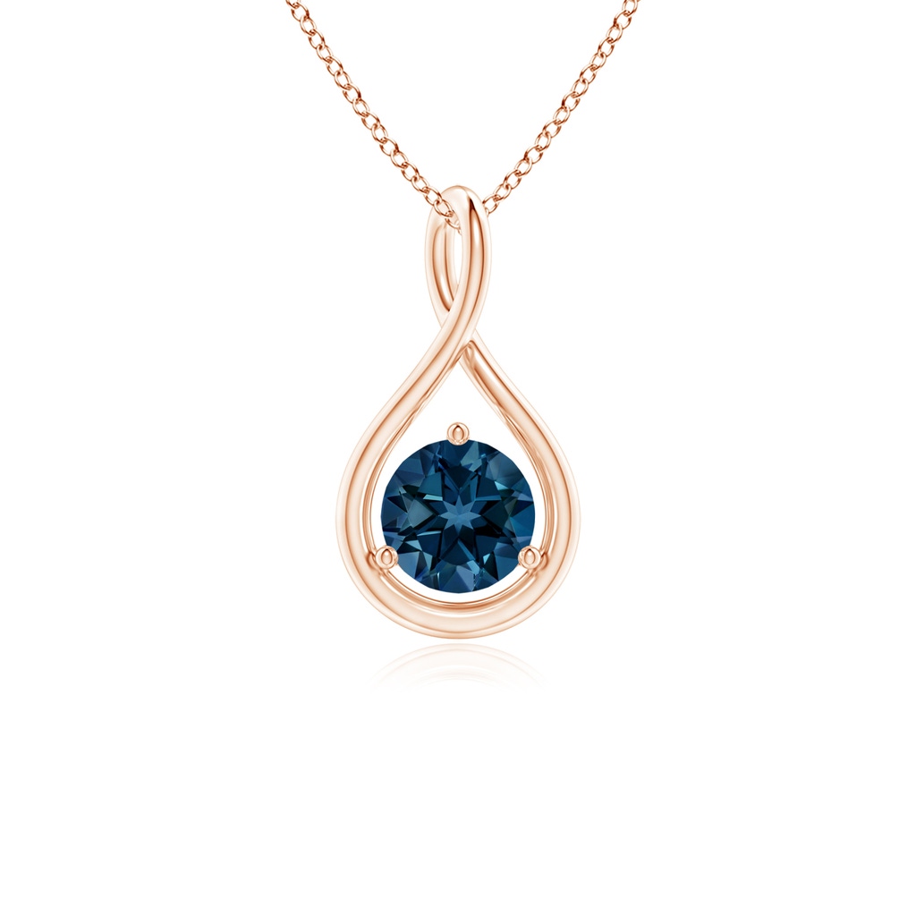 5mm AAAA Solitaire Round London Blue Topaz Infinity Twist Pendant in Rose Gold