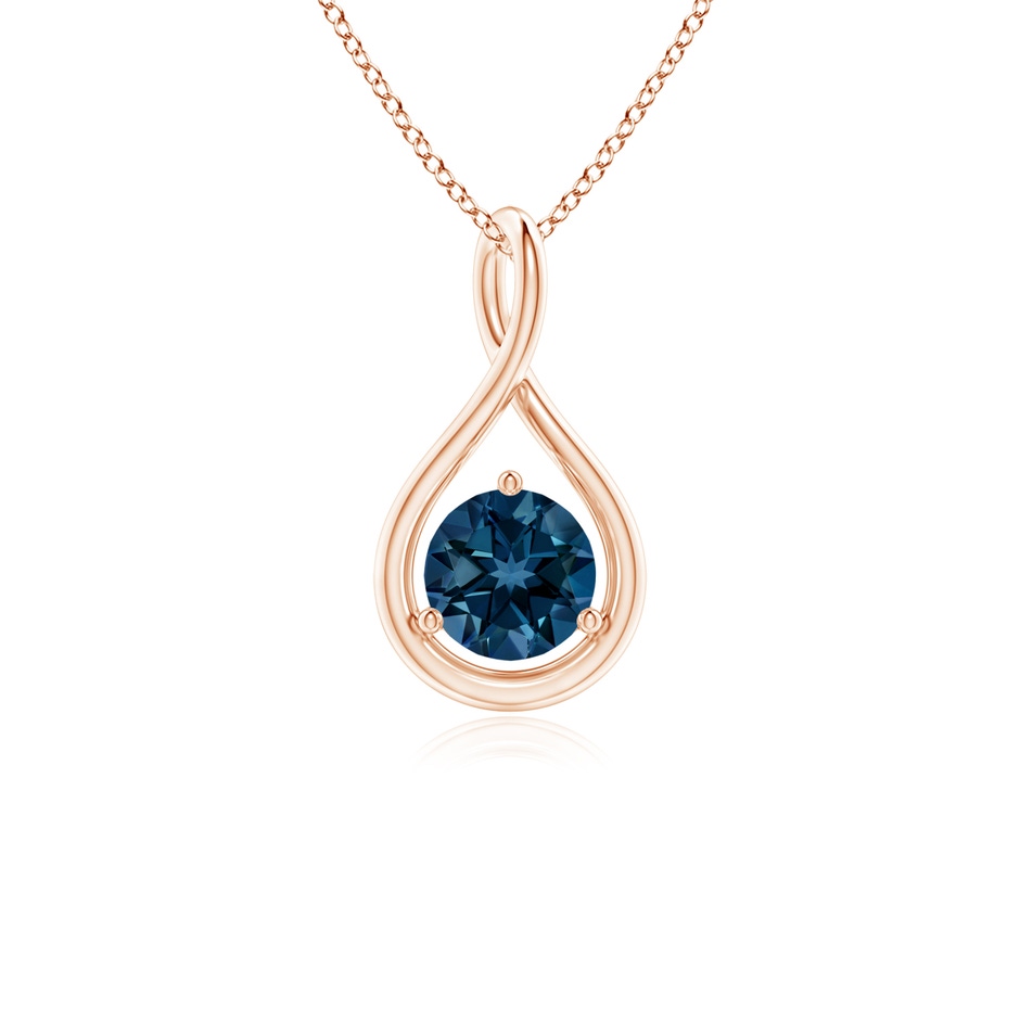 5mm AAAA Solitaire Round London Blue Topaz Infinity Twist Pendant in Rose Gold 
