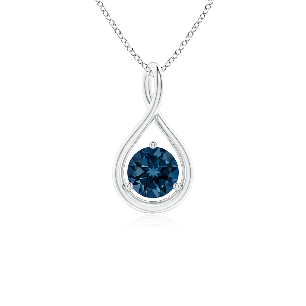 5mm AAAA Solitaire Round London Blue Topaz Infinity Twist Pendant in S999 Silver