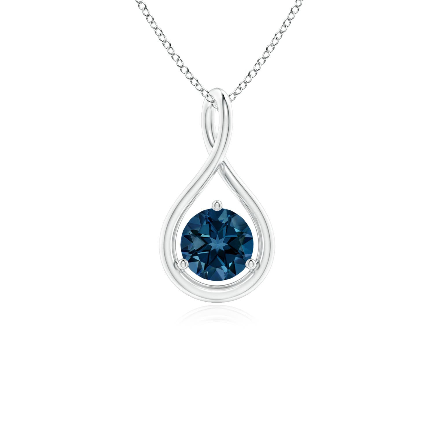 5mm AAAA Solitaire Round London Blue Topaz Infinity Twist Pendant in White Gold