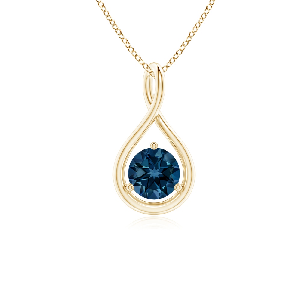 5mm AAAA Solitaire Round London Blue Topaz Infinity Twist Pendant in Yellow Gold