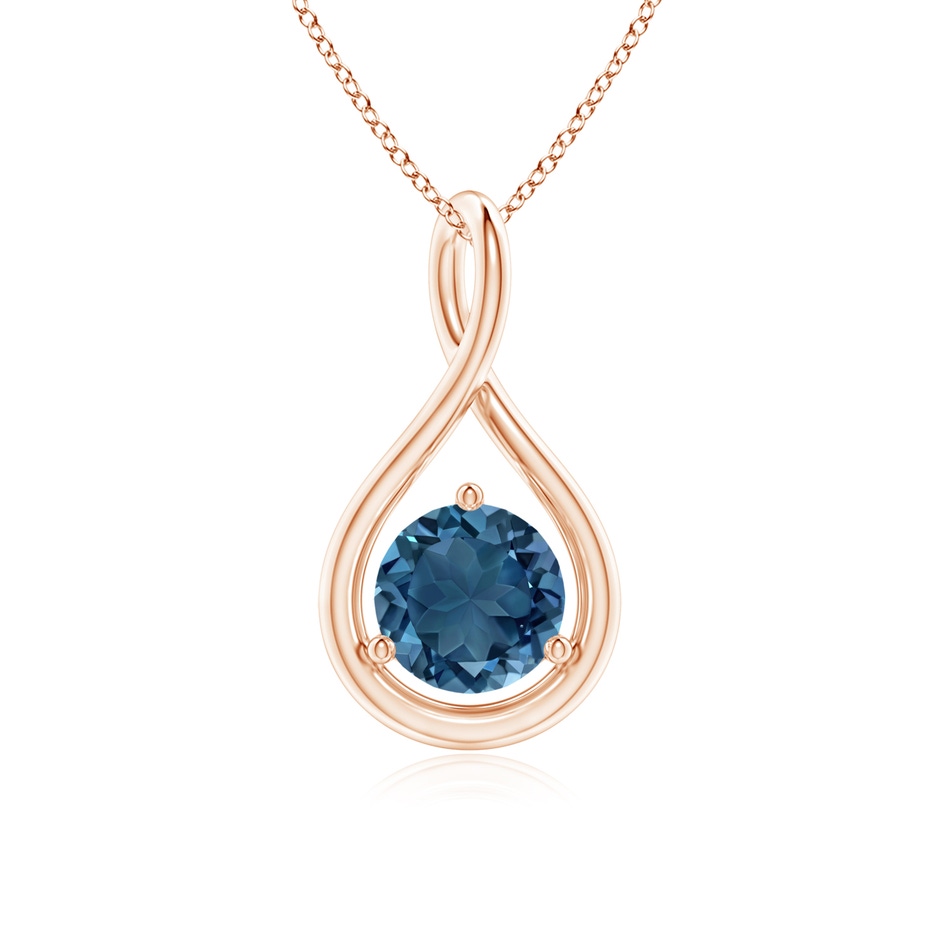 6mm AA Solitaire Round London Blue Topaz Infinity Twist Pendant in Rose Gold 