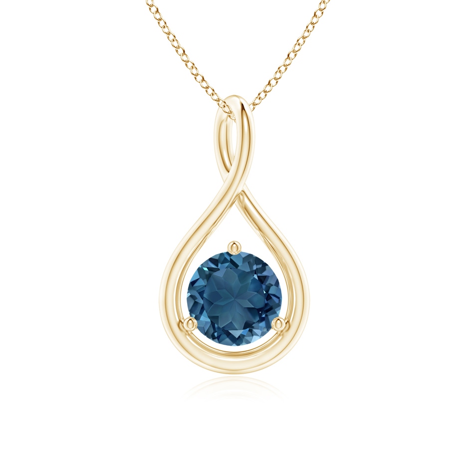 6mm AA Solitaire Round London Blue Topaz Infinity Twist Pendant in Yellow Gold 