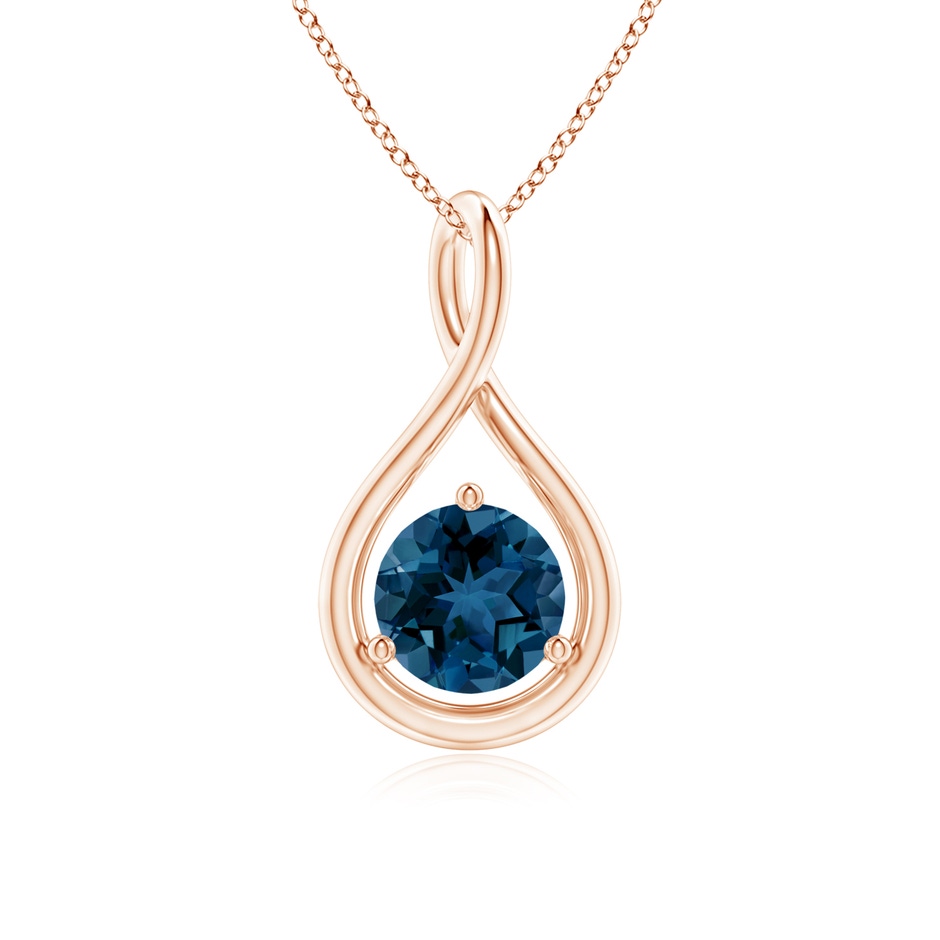 6mm AAA Solitaire Round London Blue Topaz Infinity Twist Pendant in Rose Gold 