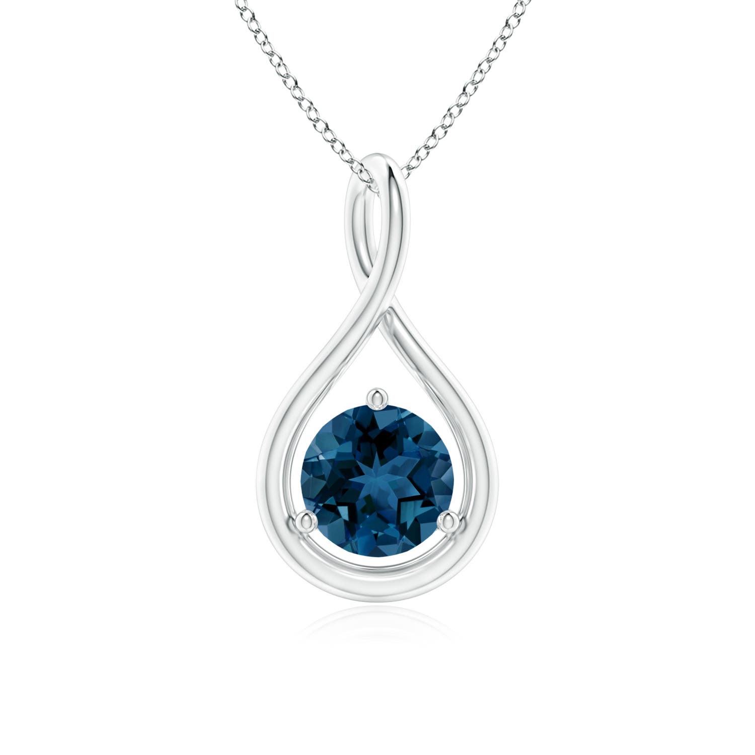 6mm AAA Solitaire Round London Blue Topaz Infinity Twist Pendant in White Gold