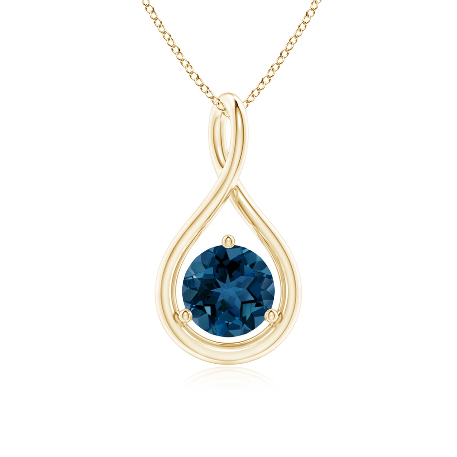 6mm AAA Solitaire Round London Blue Topaz Infinity Twist Pendant in Yellow Gold 