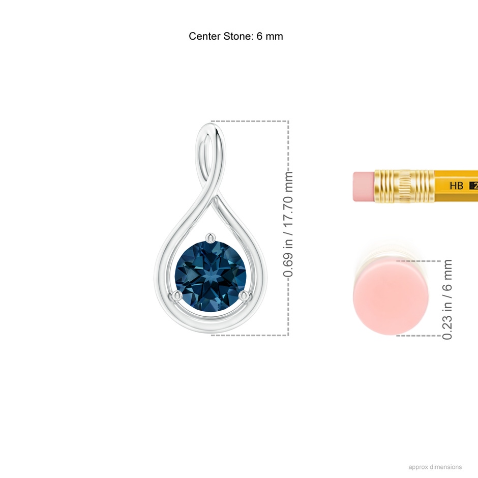6mm AAAA Solitaire Round London Blue Topaz Infinity Twist Pendant in P950 Platinum ruler