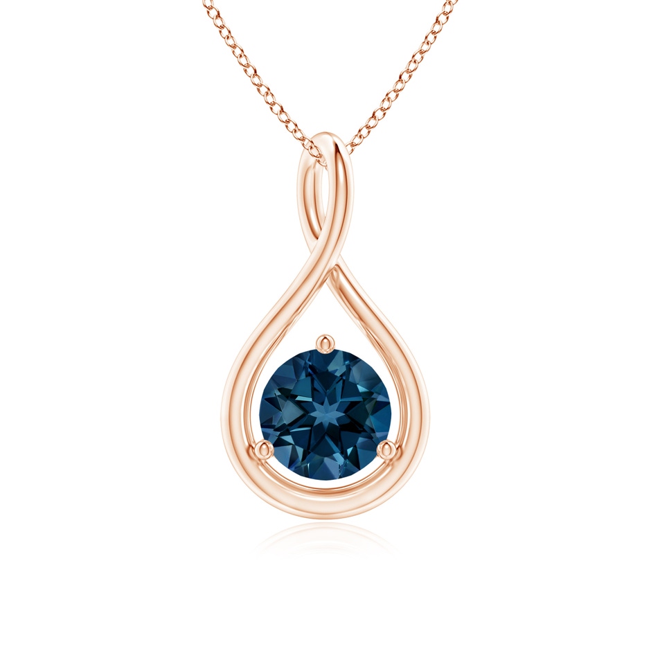 6mm AAAA Solitaire Round London Blue Topaz Infinity Twist Pendant in Rose Gold 