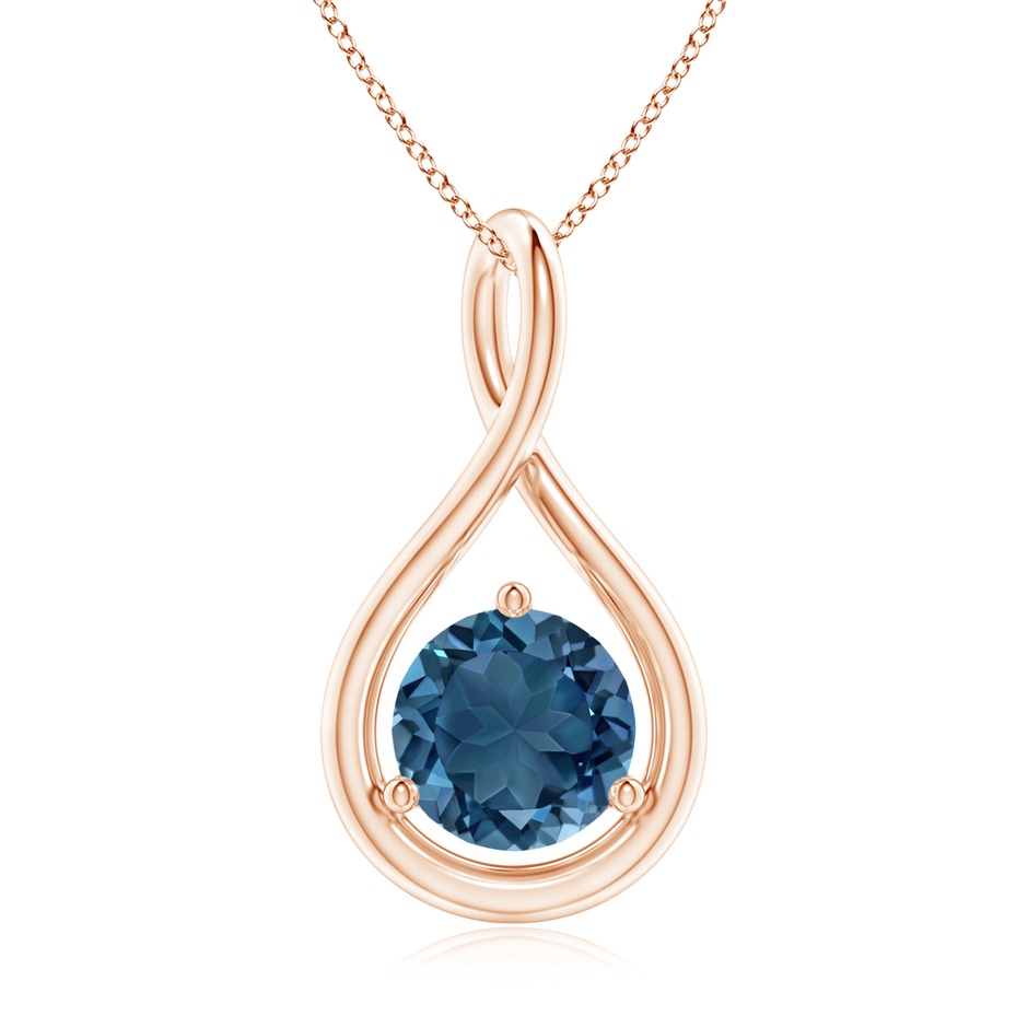 7mm AA Solitaire Round London Blue Topaz Infinity Twist Pendant in Rose Gold 