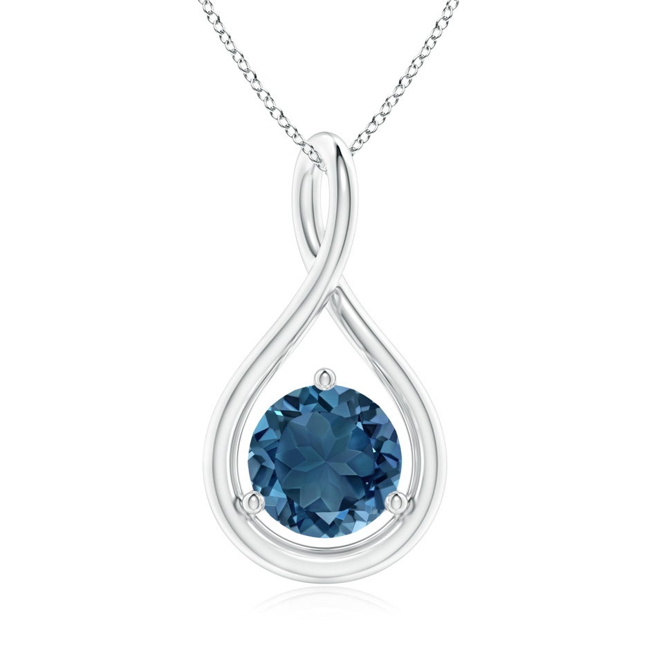 7mm AA Solitaire Round London Blue Topaz Infinity Twist Pendant in White Gold 