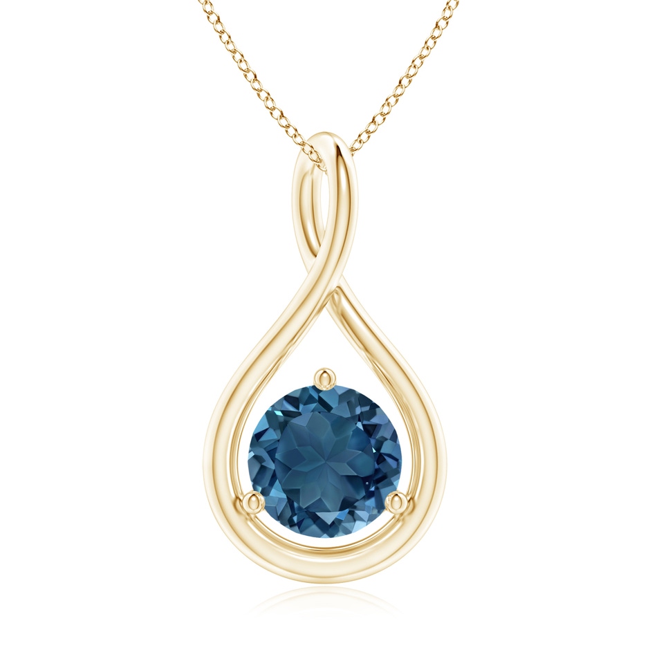7mm AA Solitaire Round London Blue Topaz Infinity Twist Pendant in Yellow Gold 