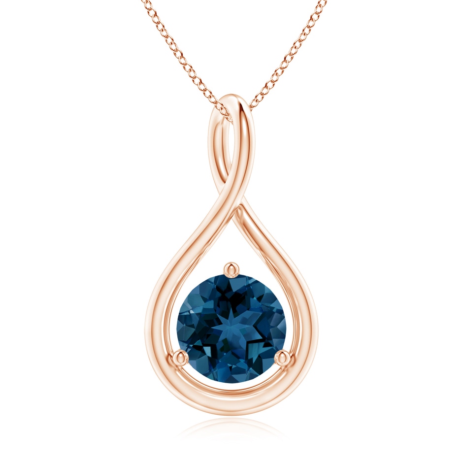 7mm AAA Solitaire Round London Blue Topaz Infinity Twist Pendant in Rose Gold 