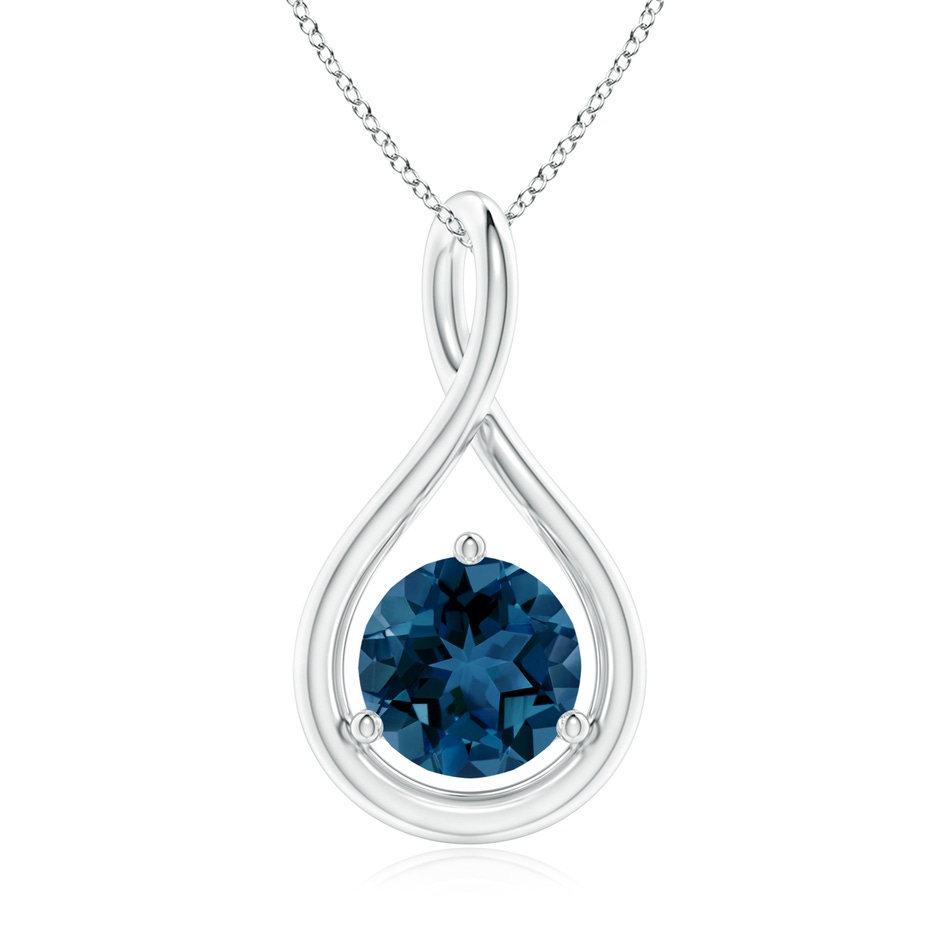 7mm AAA Solitaire Round London Blue Topaz Infinity Twist Pendant in White Gold 
