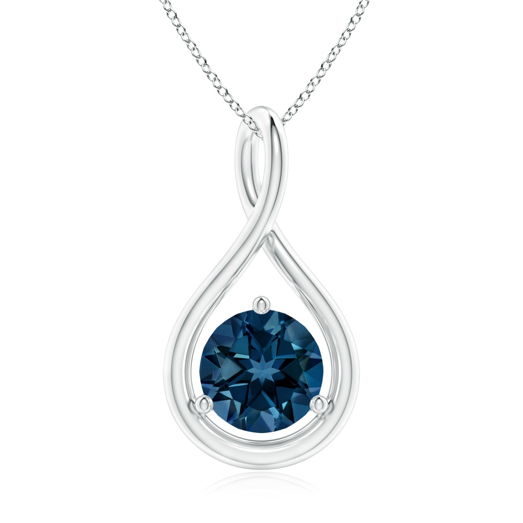 7mm AAAA Solitaire Round London Blue Topaz Infinity Twist Pendant in White Gold