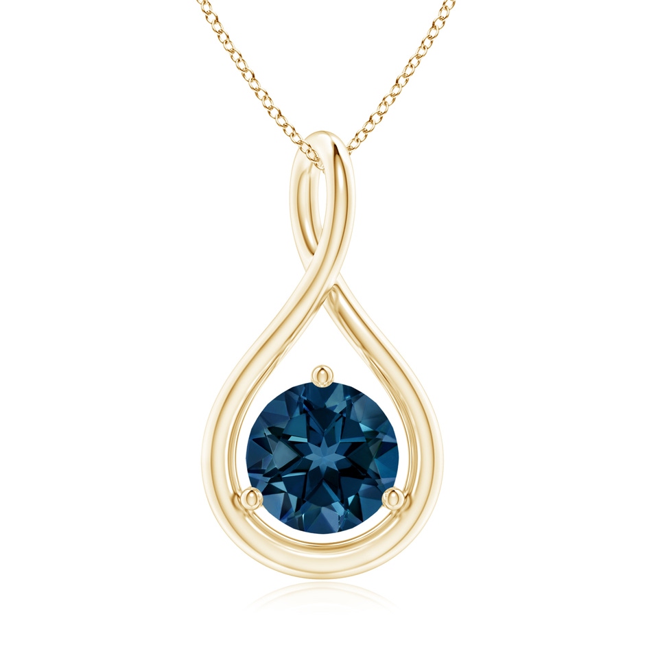 7mm AAAA Solitaire Round London Blue Topaz Infinity Twist Pendant in Yellow Gold 