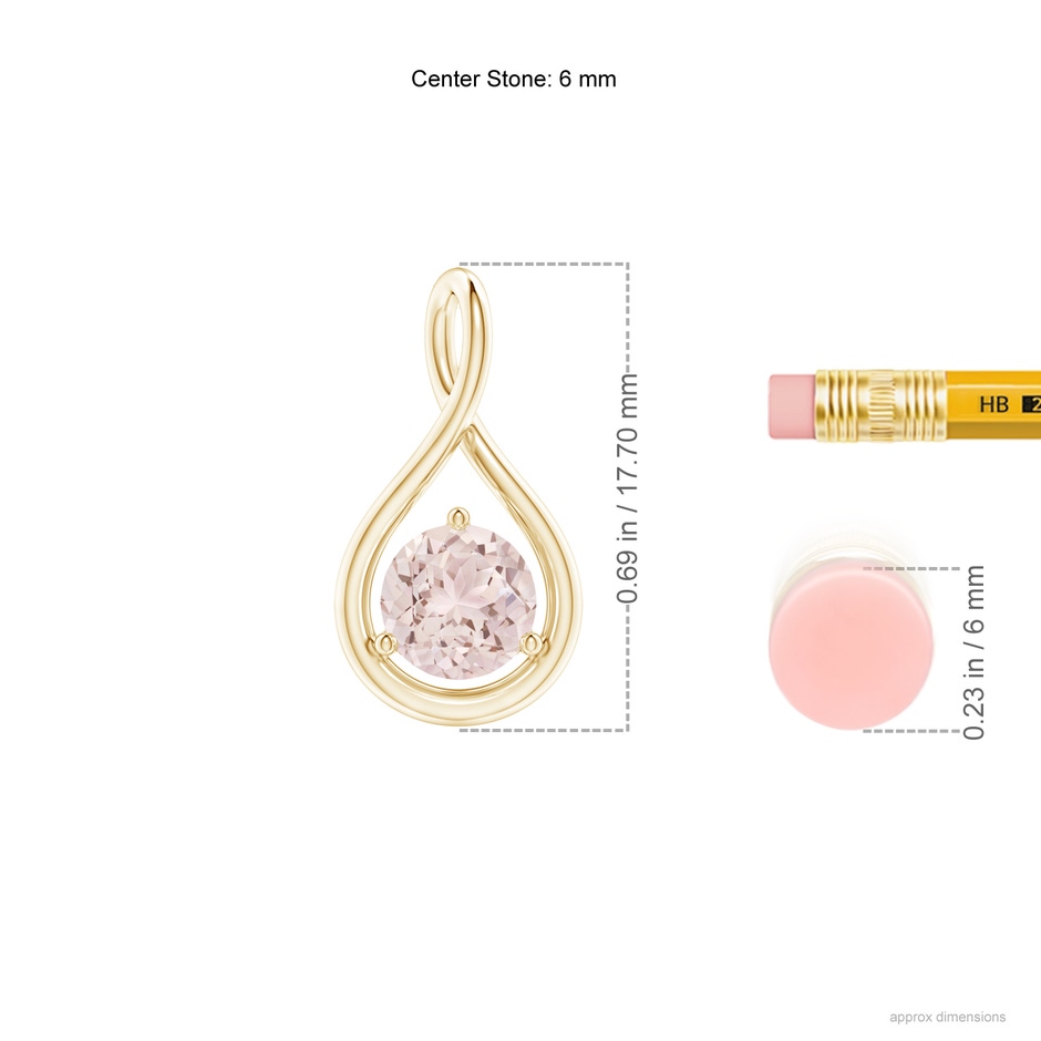 6mm A Solitaire Round Morganite Infinity Twist Pendant in Yellow Gold ruler