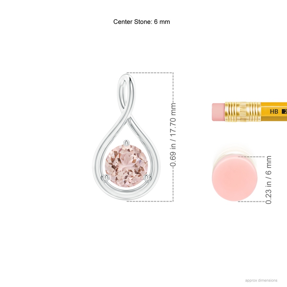 6mm AAA Solitaire Round Morganite Infinity Twist Pendant in White Gold ruler