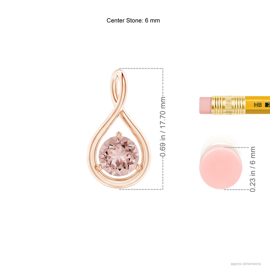 6mm AAAA Solitaire Round Morganite Infinity Twist Pendant in Rose Gold ruler