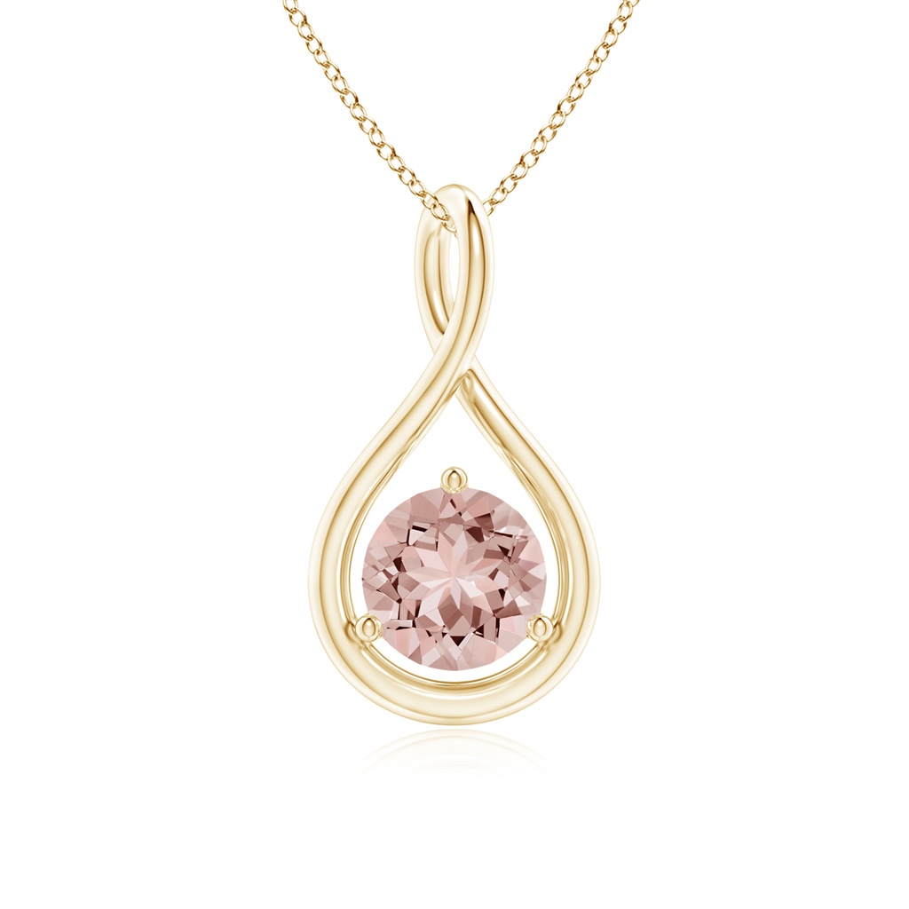 6mm AAAA Solitaire Round Morganite Infinity Twist Pendant in Yellow Gold