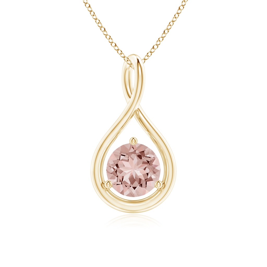 6mm AAAA Solitaire Round Morganite Infinity Twist Pendant in Yellow Gold