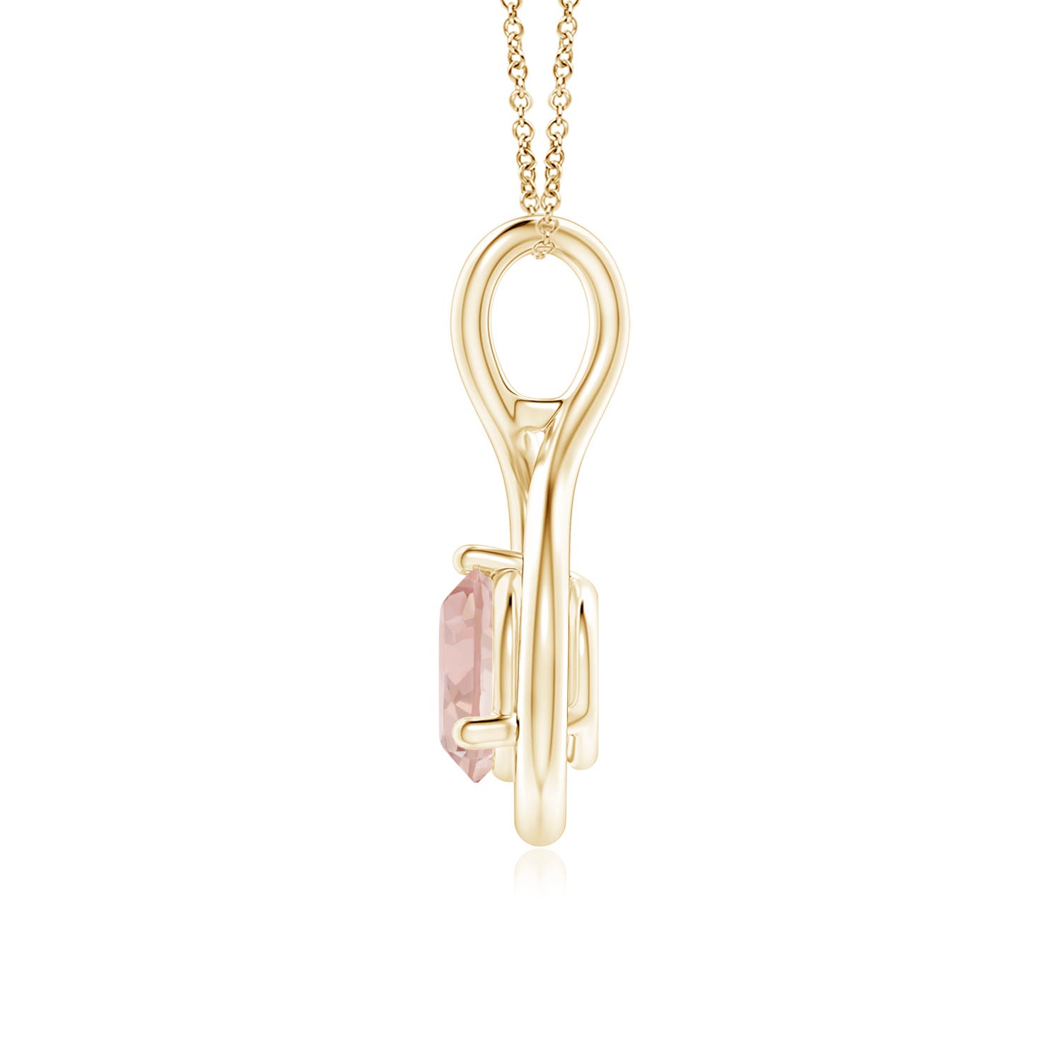 6mm AAAA Solitaire Round Morganite Infinity Twist Pendant in Yellow Gold