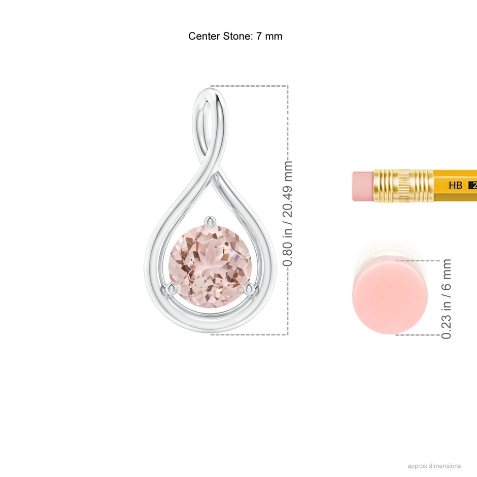 7mm AAA Solitaire Round Morganite Infinity Twist Pendant in White Gold ruler
