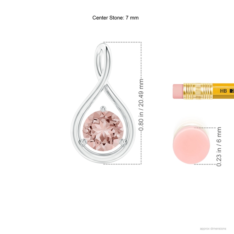 7mm AAAA Solitaire Round Morganite Infinity Twist Pendant in P950 Platinum ruler
