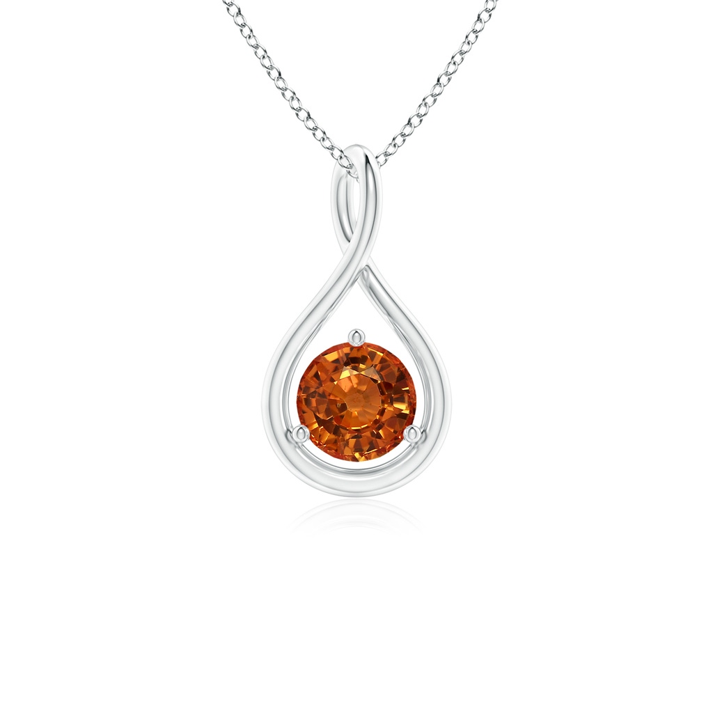 5mm AAAA Solitaire Round Orange Sapphire Infinity Twist Pendant in P950 Platinum