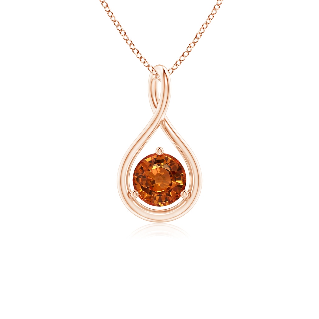 5mm AAAA Solitaire Round Orange Sapphire Infinity Twist Pendant in Rose Gold