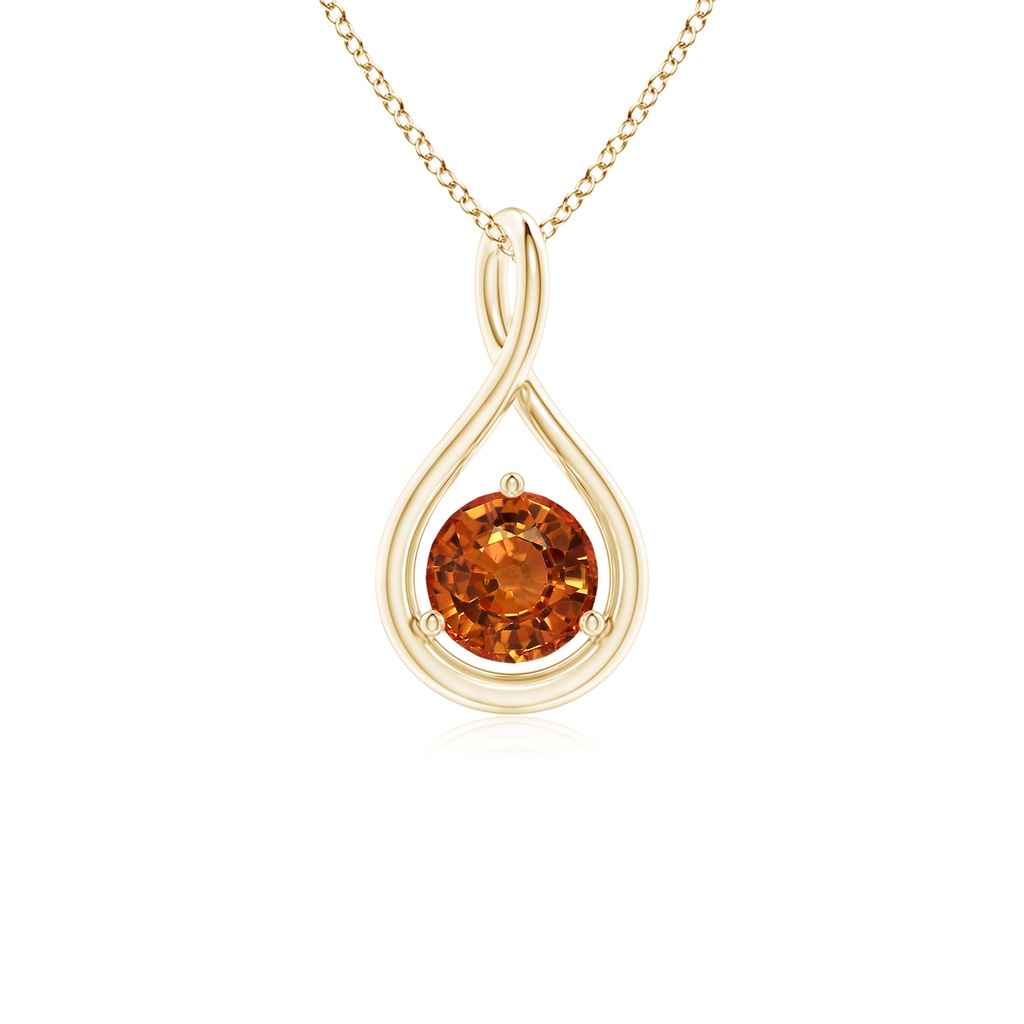 5mm AAAA Solitaire Round Orange Sapphire Infinity Twist Pendant in Yellow Gold