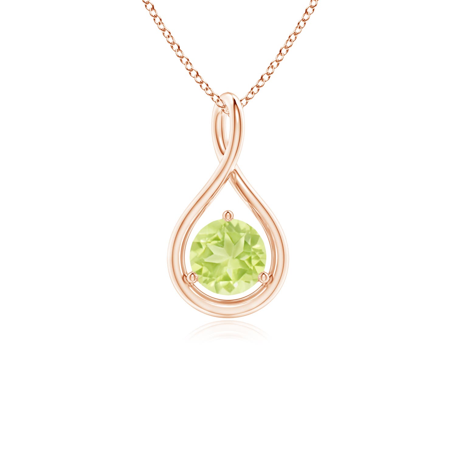 ANGARA 0.55 Ctw Round Peridot Infinity Twist Pendant Necklace in 14K Gold