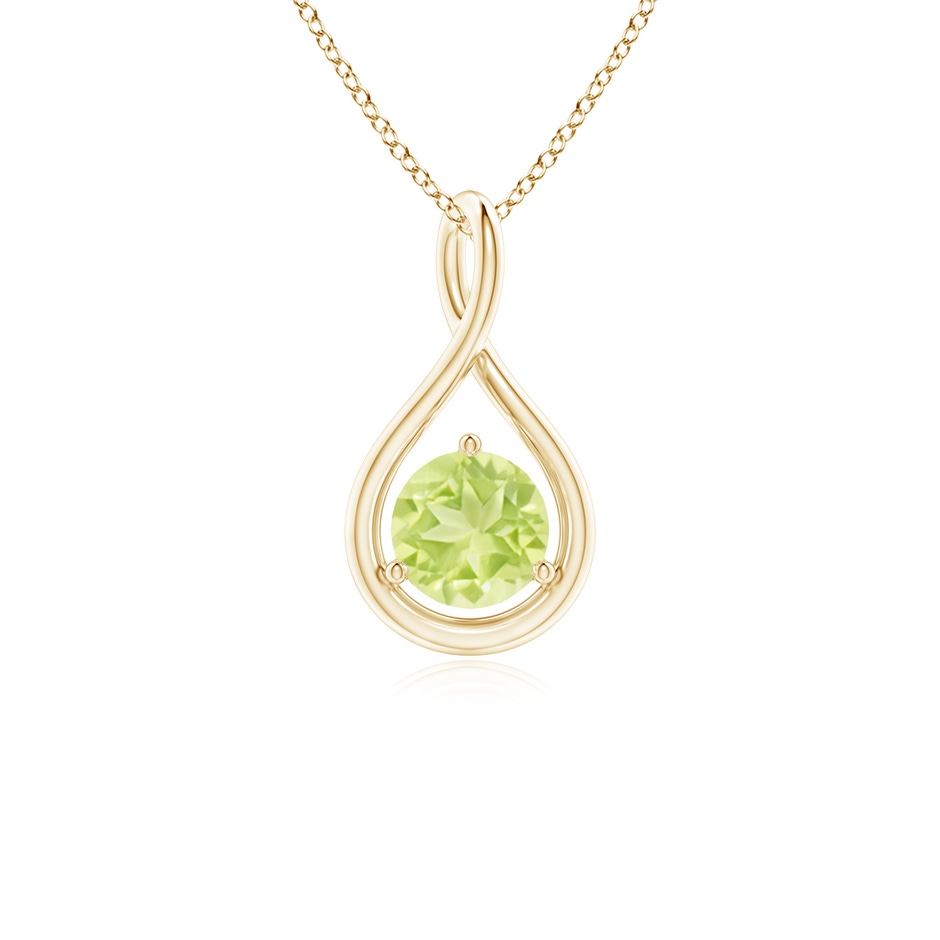 5mm A Solitaire Round Peridot Infinity Twist Pendant in Yellow Gold 