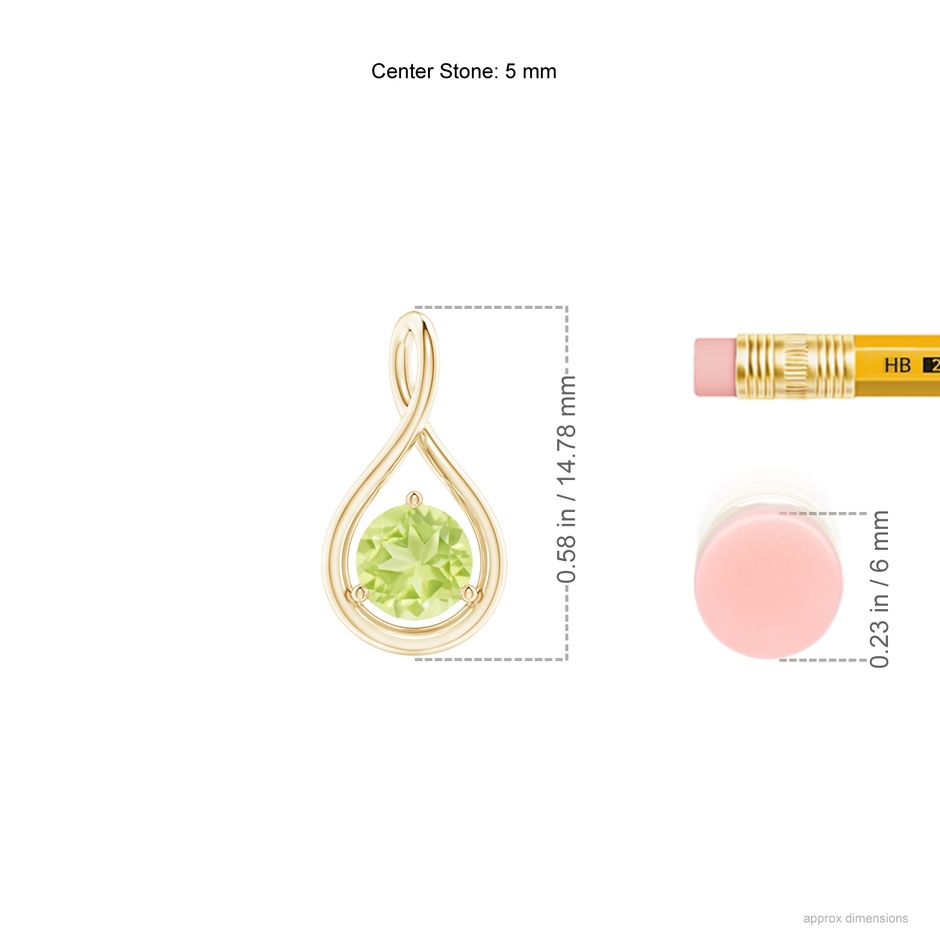 5mm A Solitaire Round Peridot Infinity Twist Pendant in Yellow Gold ruler