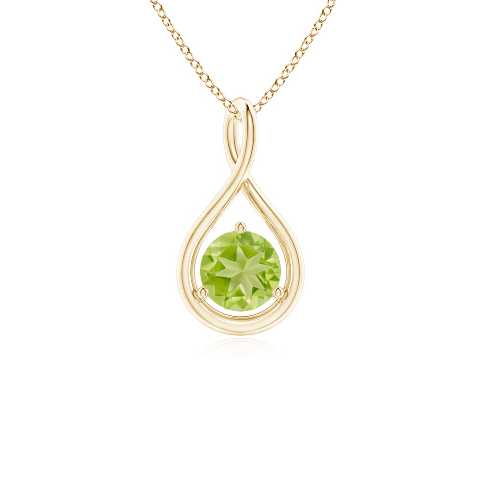 5mm AA Solitaire Round Peridot Infinity Twist Pendant in Yellow Gold 