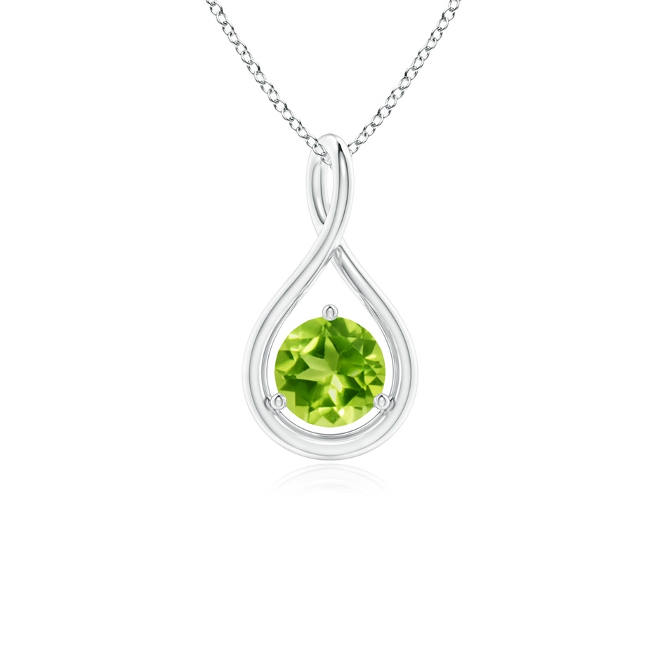 5mm AAA Solitaire Round Peridot Infinity Twist Pendant in White Gold 