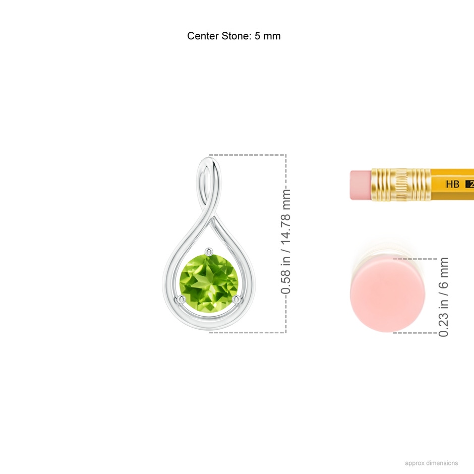 5mm AAA Solitaire Round Peridot Infinity Twist Pendant in White Gold ruler