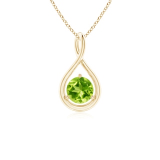 5mm AAA Solitaire Round Peridot Infinity Twist Pendant in Yellow Gold