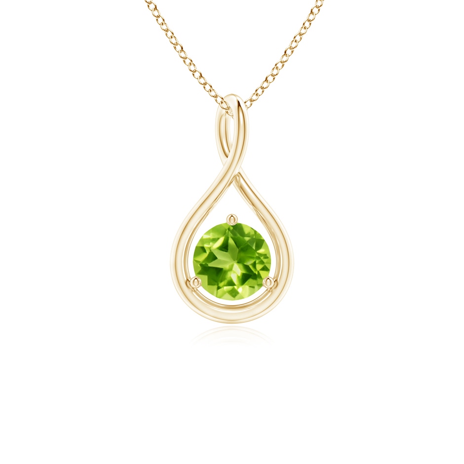 5mm AAA Solitaire Round Peridot Infinity Twist Pendant in Yellow Gold 