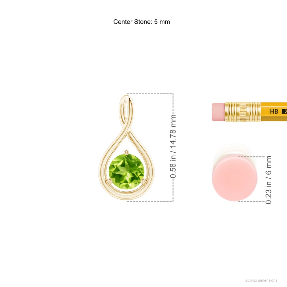 5mm AAA Solitaire Round Peridot Infinity Twist Pendant in Yellow Gold ruler