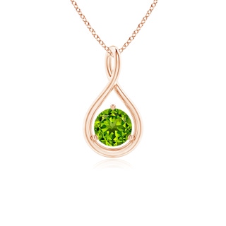 5mm AAAA Solitaire Round Peridot Infinity Twist Pendant in 9K Rose Gold