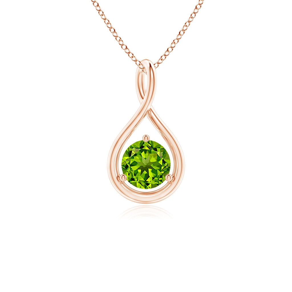 5mm AAAA Solitaire Round Peridot Infinity Twist Pendant in Rose Gold