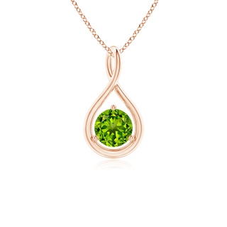 5mm AAAA Solitaire Round Peridot Infinity Twist Pendant in Rose Gold