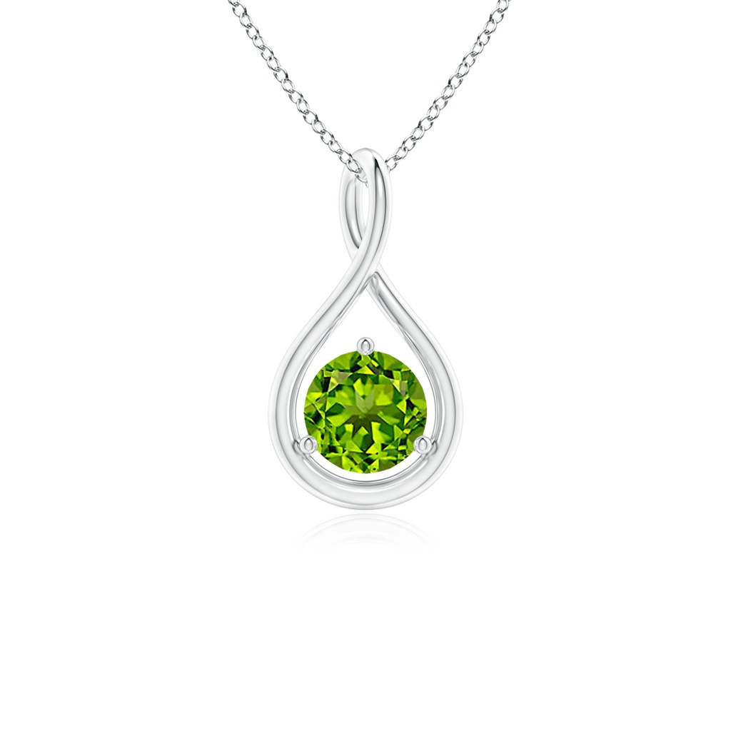 5mm AAAA Solitaire Round Peridot Infinity Twist Pendant in S999 Silver
