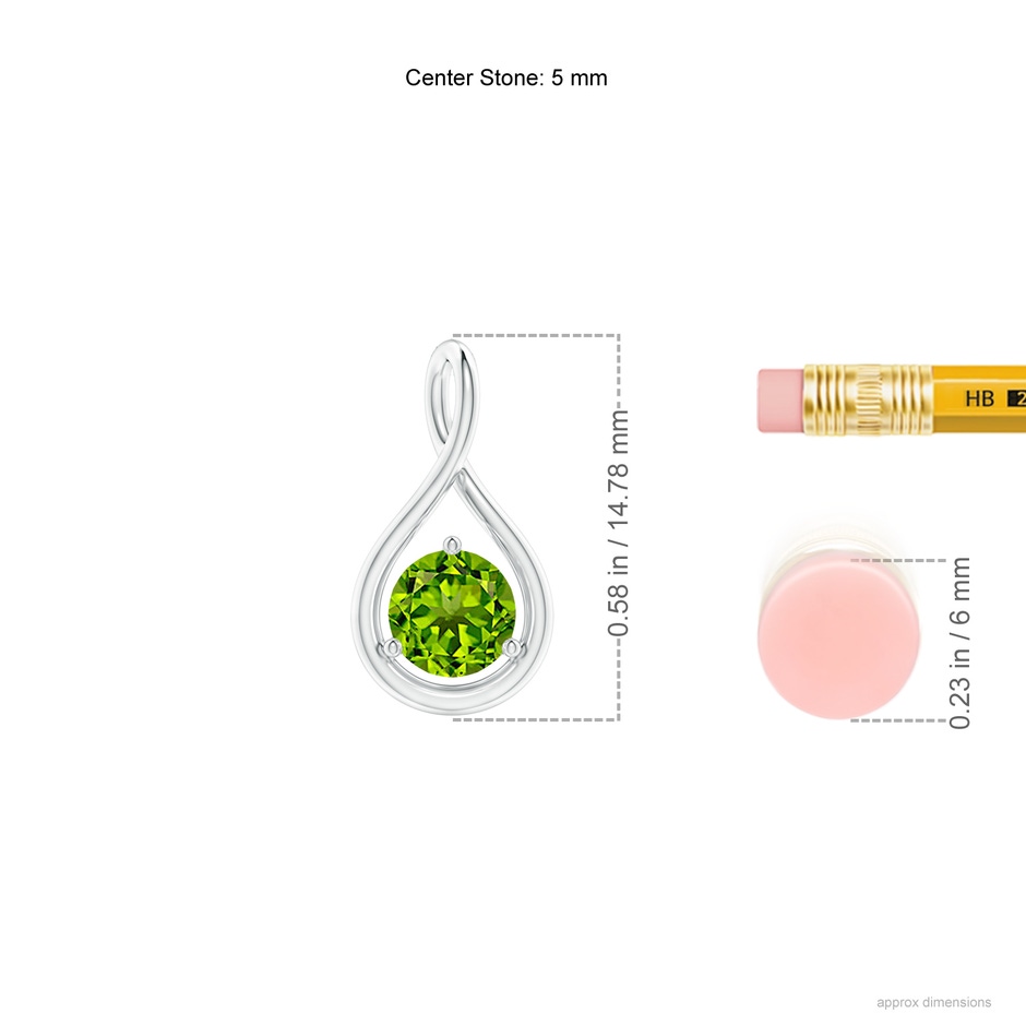 5mm AAAA Solitaire Round Peridot Infinity Twist Pendant in S999 Silver ruler