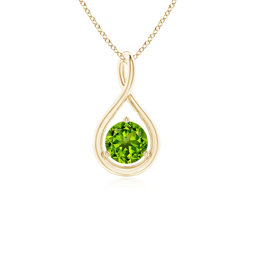 5mm AAAA Solitaire Round Peridot Infinity Twist Pendant in Yellow Gold