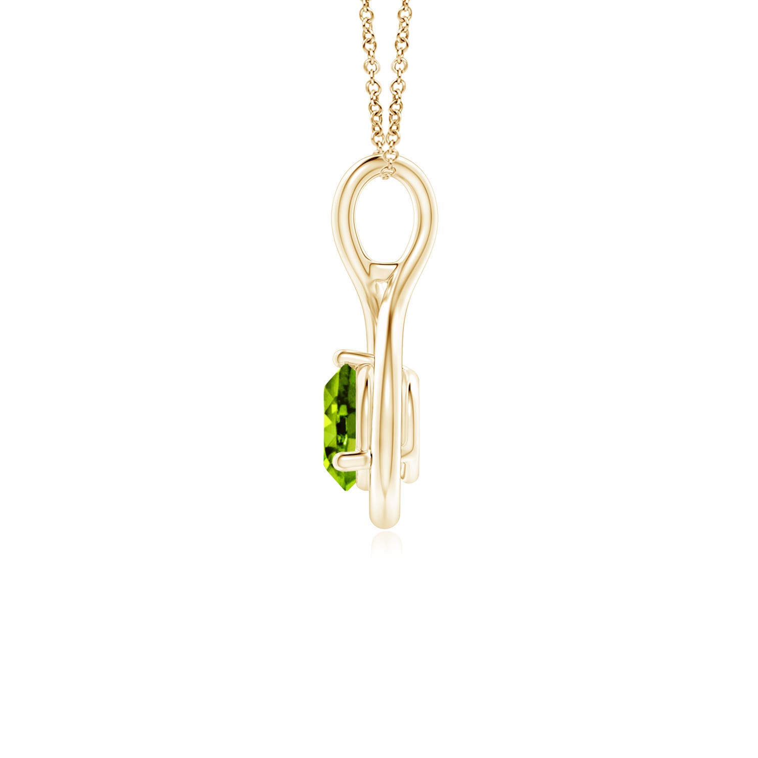 5mm AAAA Solitaire Round Peridot Infinity Twist Pendant in Yellow Gold
