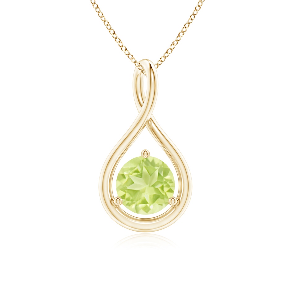 6mm A Solitaire Round Peridot Infinity Twist Pendant in Yellow Gold 