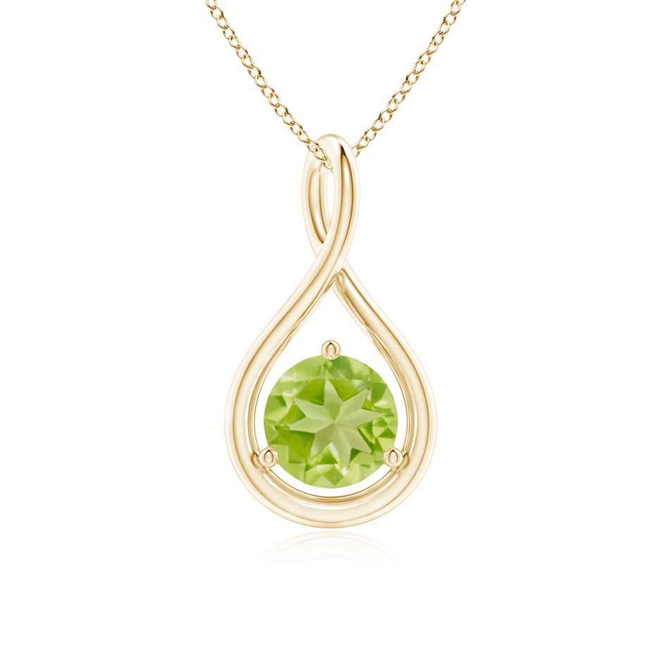 6mm AA Solitaire Round Peridot Infinity Twist Pendant in Yellow Gold 